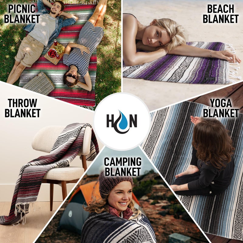 Hydration Nation Authentic Extra Large Mexican Blanket (70"x50") - Handwoven Yoga, Serape- Artisanal Falsa, Beach, Camping, Picnic, Outdoor (Aqua Green) - Image 4